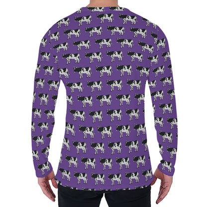 Purple Cow Pattern Print Men's Long Sleeve T-Shirt
