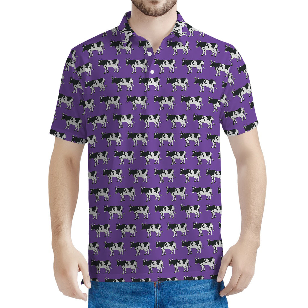 Purple Cow Pattern Print Men's Polo Shirt