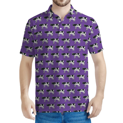Purple Cow Pattern Print Men's Polo Shirt