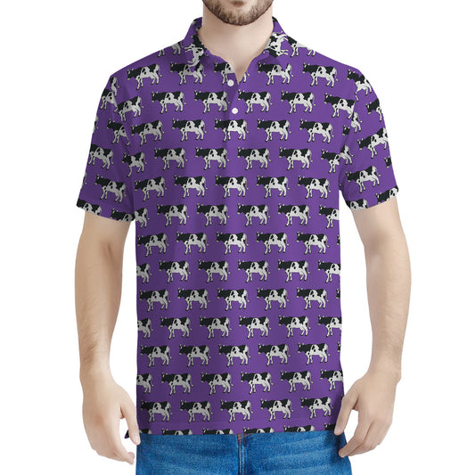 Purple Cow Pattern Print Men's Polo Shirt
