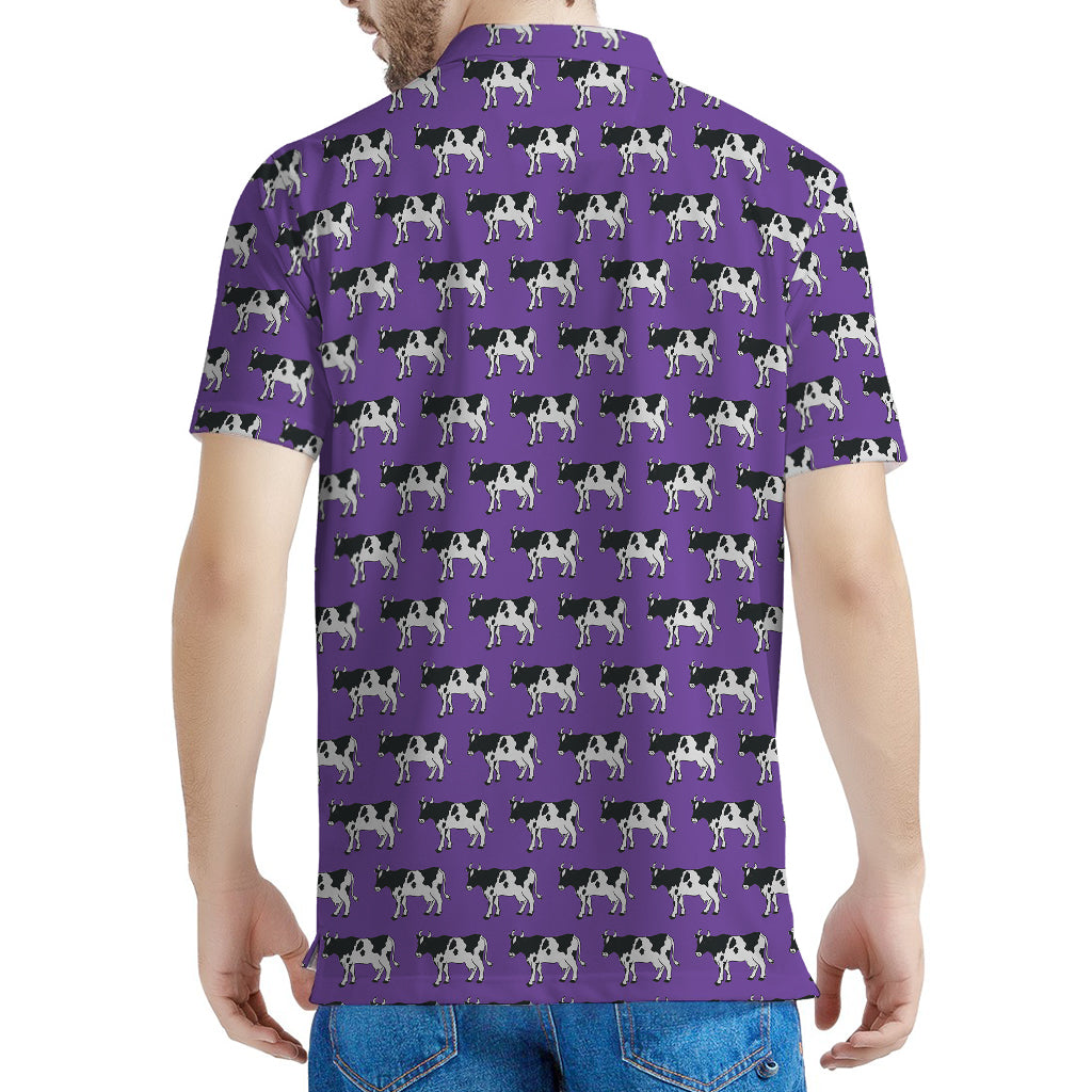 Purple Cow Pattern Print Men's Polo Shirt