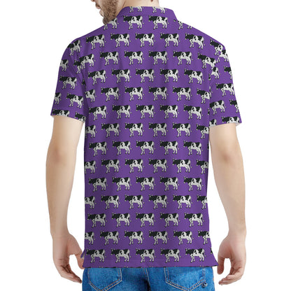 Purple Cow Pattern Print Men's Polo Shirt