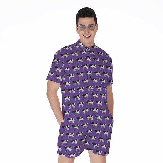 Purple Cow Pattern Print Men's Rompers