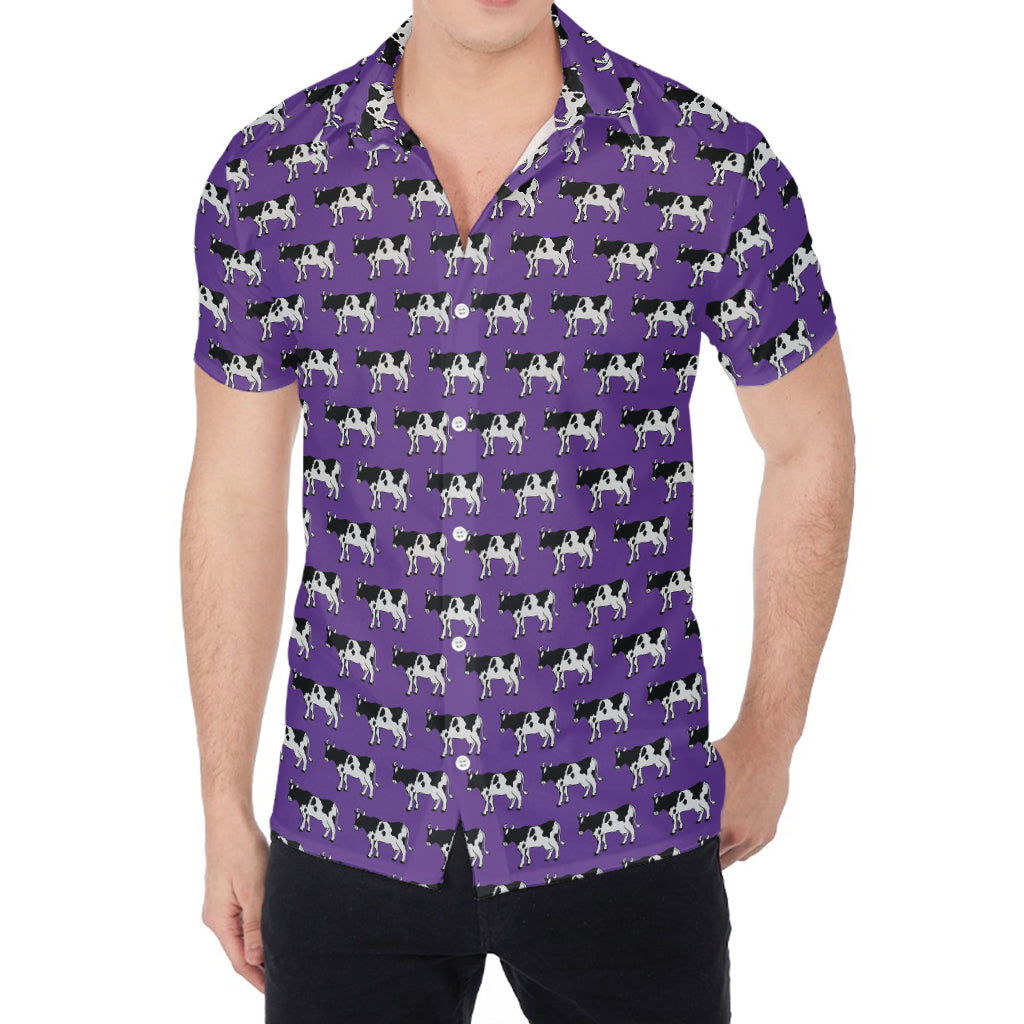 Purple Cow Pattern Print Men's Shirt