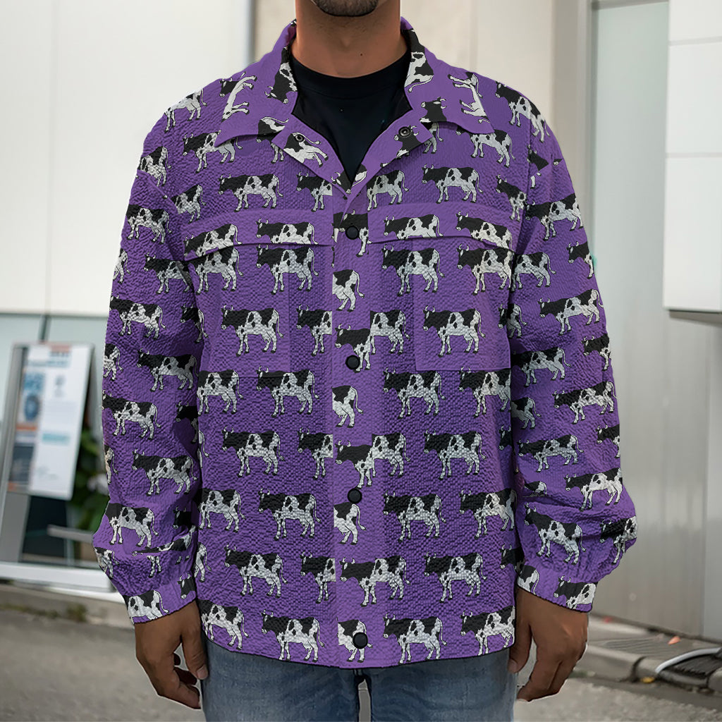 Purple Cow Pattern Print Men's Shirt Jacket