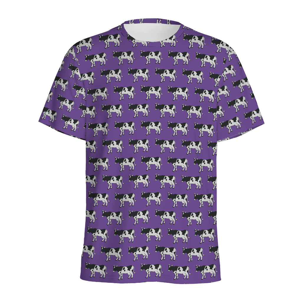 Purple Cow Pattern Print Men's Sports T-Shirt