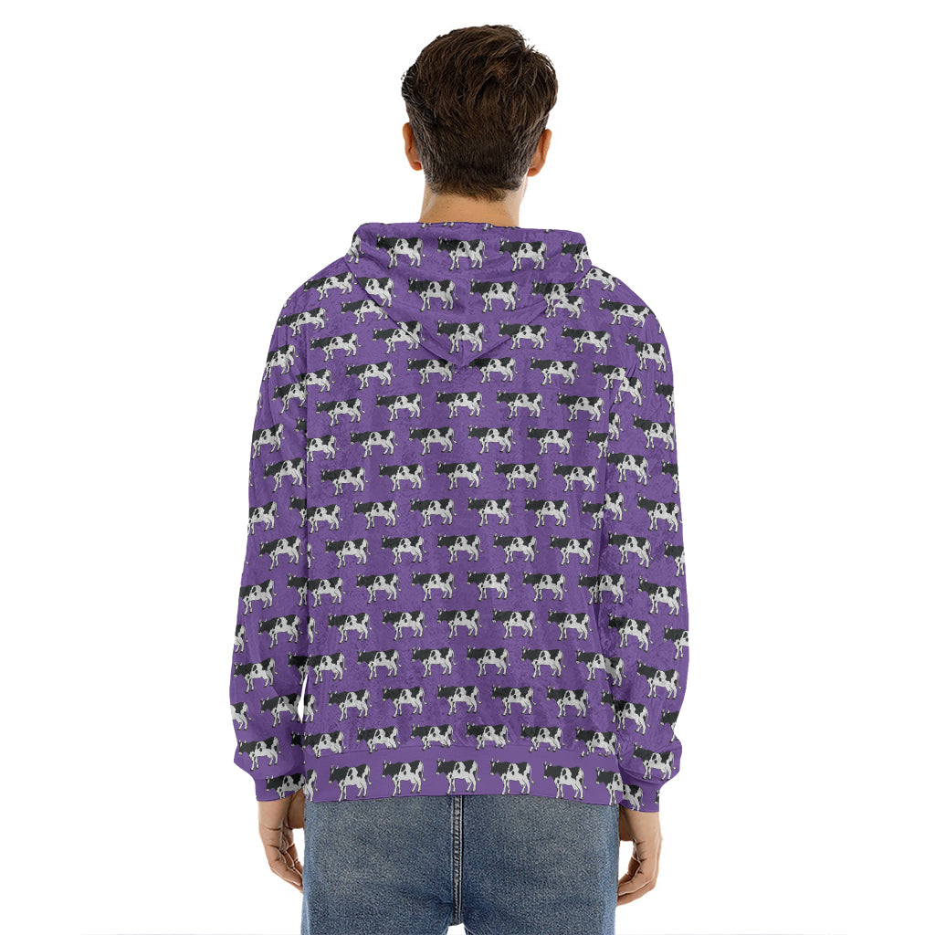 Purple Cow Pattern Print Men's Velvet Pullover Hoodie