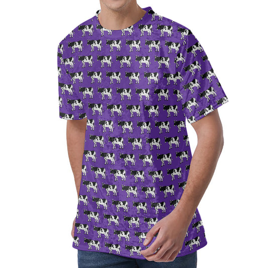 Purple Cow Pattern Print Men's Velvet T-Shirt