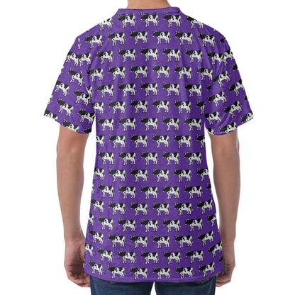 Purple Cow Pattern Print Men's Velvet T-Shirt
