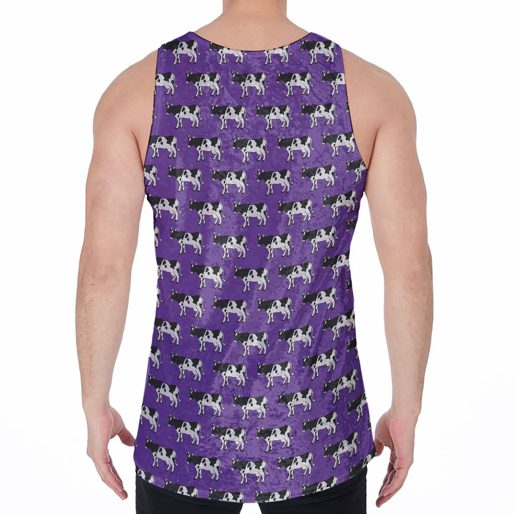 Purple Cow Pattern Print Men's Velvet Tank Top