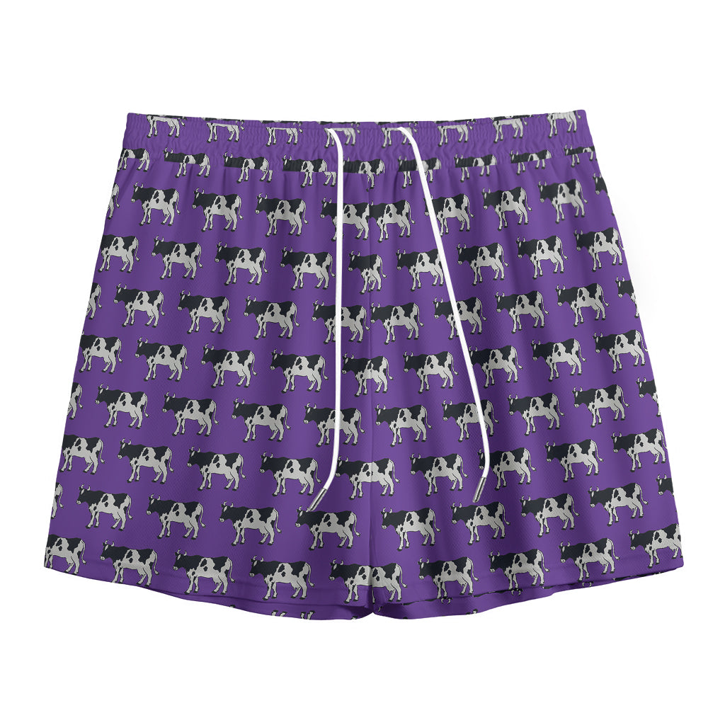 Purple Cow Pattern Print Mesh Shorts