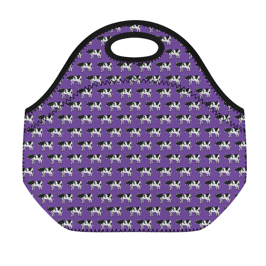 Purple Cow Pattern Print Neoprene Lunch Bag