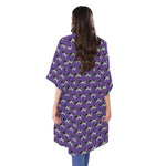 Purple Cow Pattern Print Open Front Beach Cover Up