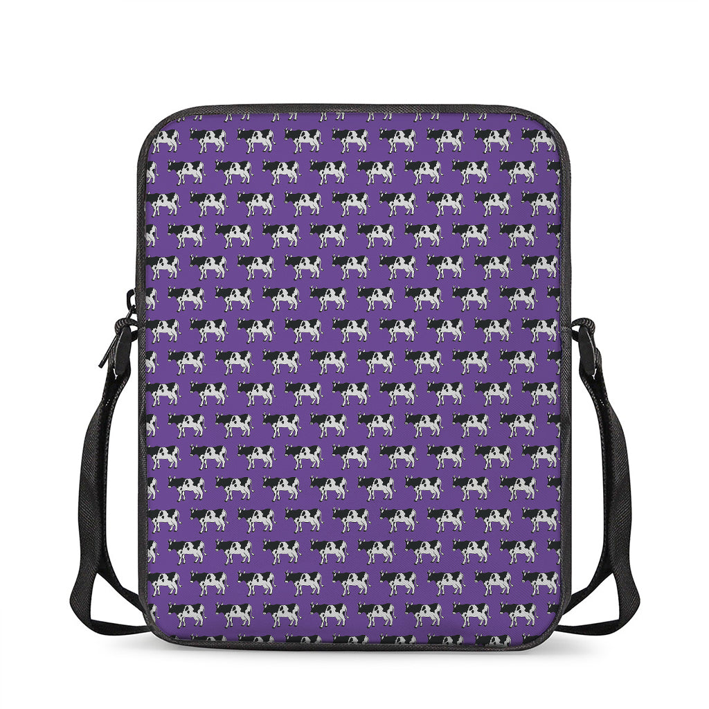 Purple Cow Pattern Print Rectangular Crossbody Bag