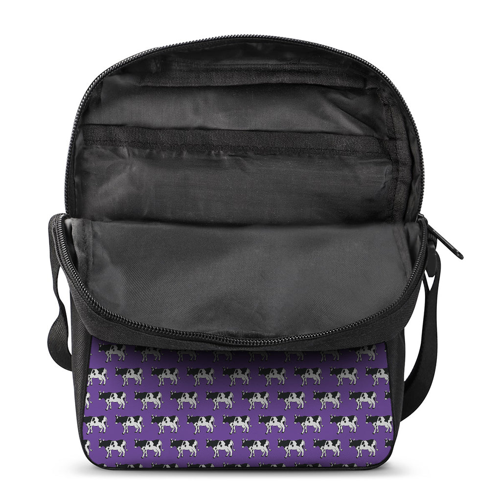 Purple Cow Pattern Print Rectangular Crossbody Bag