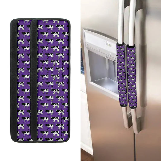 Purple Cow Pattern Print Refrigerator Handle Covers