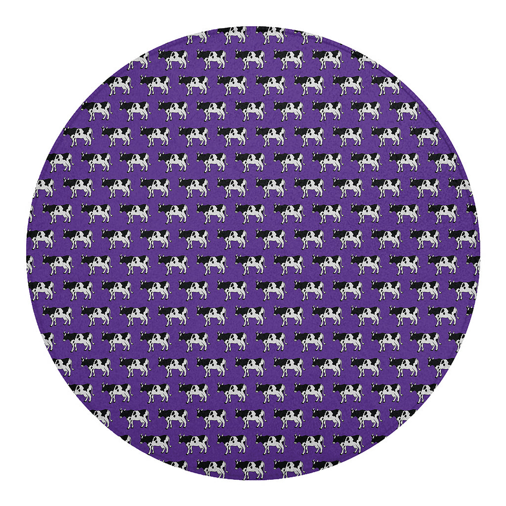 Purple Cow Pattern Print Round Blanket