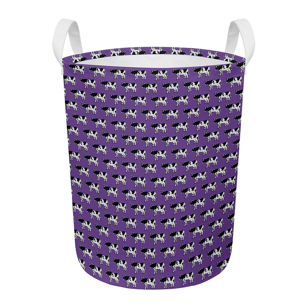 Purple Cow Pattern Print Round Laundry Basket