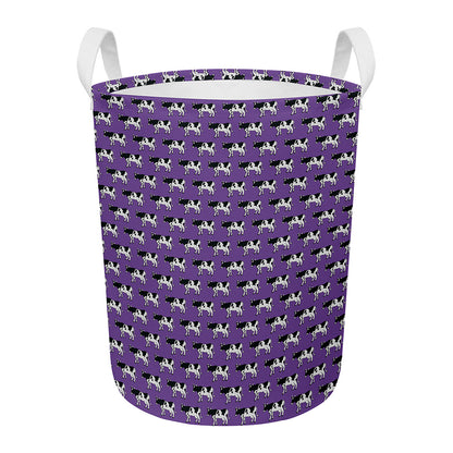 Purple Cow Pattern Print Round Laundry Basket