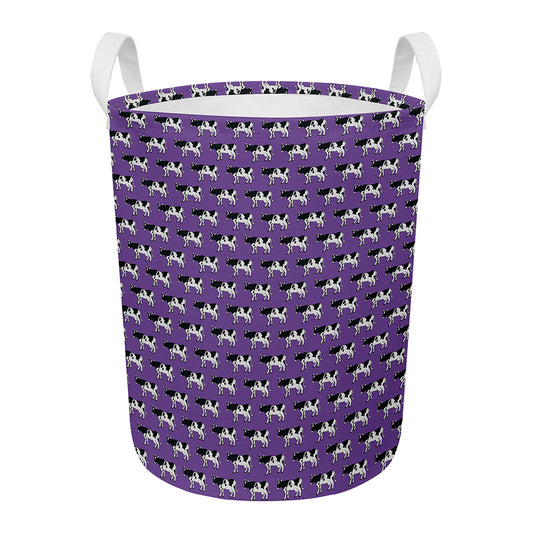 Purple Cow Pattern Print Round Laundry Basket