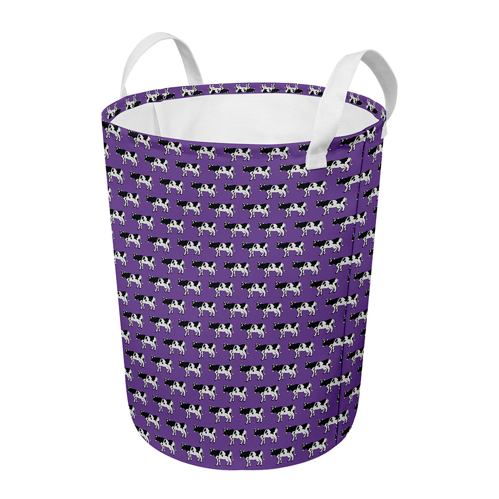 Purple Cow Pattern Print Round Laundry Basket