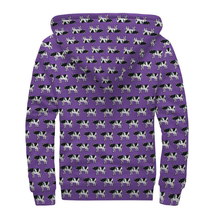 Purple Cow Pattern Print Sherpa Lined Zip Up Hoodie
