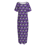 Purple Cow Pattern Print Short Sleeve Long Nightdress