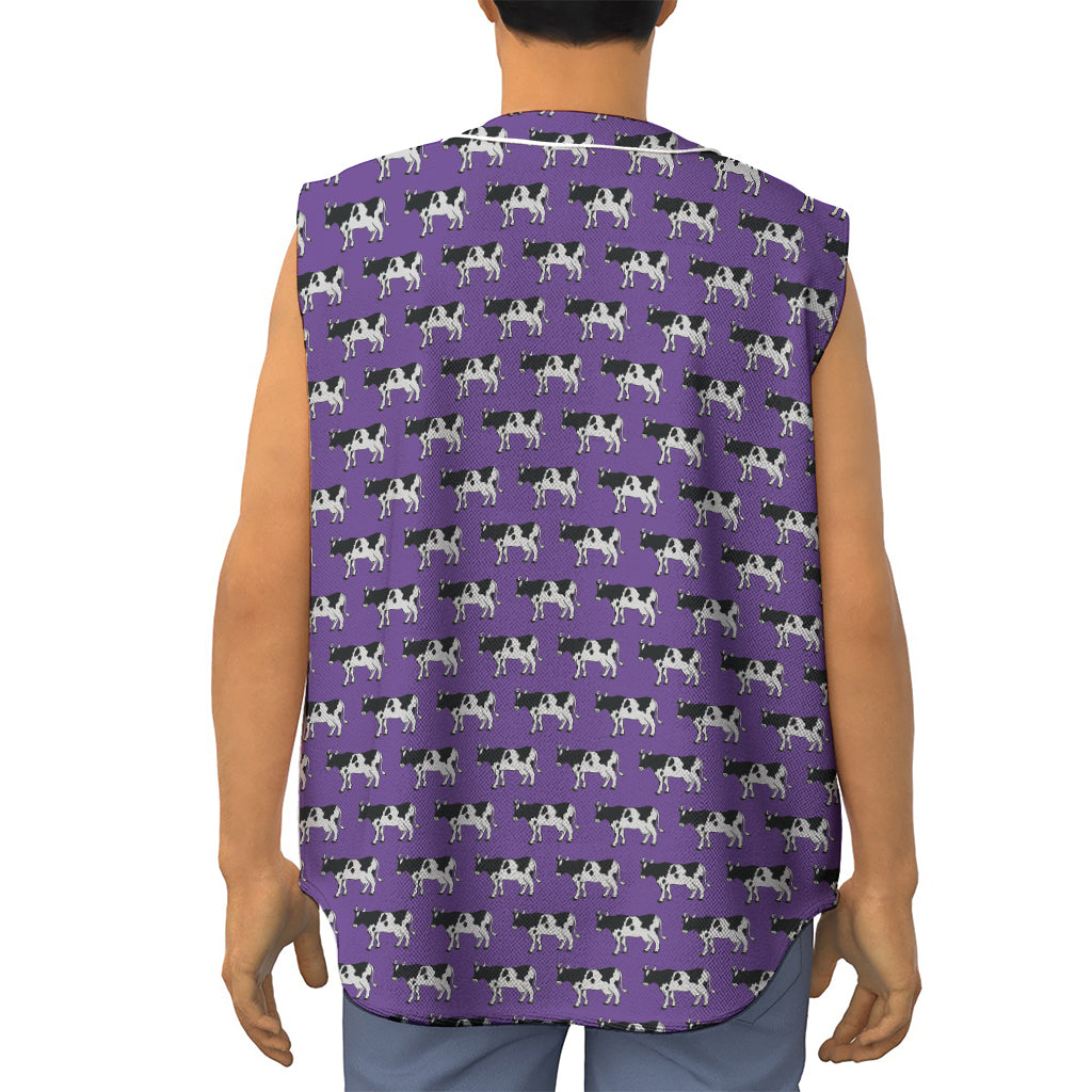 Purple Cow Pattern Print Sleeveless Baseball Jersey