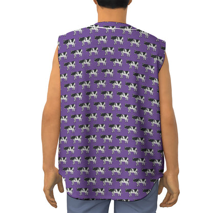 Purple Cow Pattern Print Sleeveless Baseball Jersey