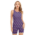 Purple Cow Pattern Print Sleeveless One Piece Swimsuit