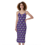 Purple Cow Pattern Print Slim Fit Midi Cami Dress