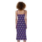 Purple Cow Pattern Print Slim Fit Midi Cami Dress