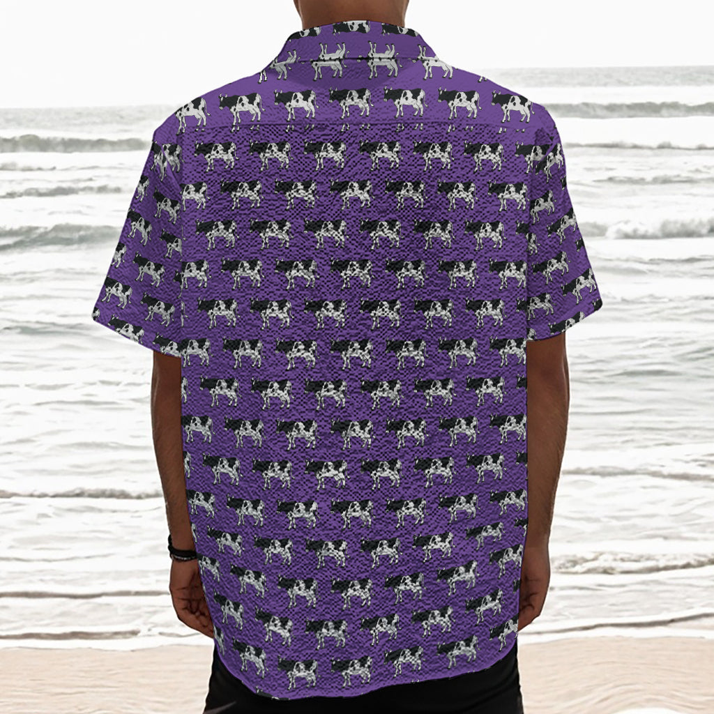 Purple Cow Pattern Print Textured Short Sleeve Shirt