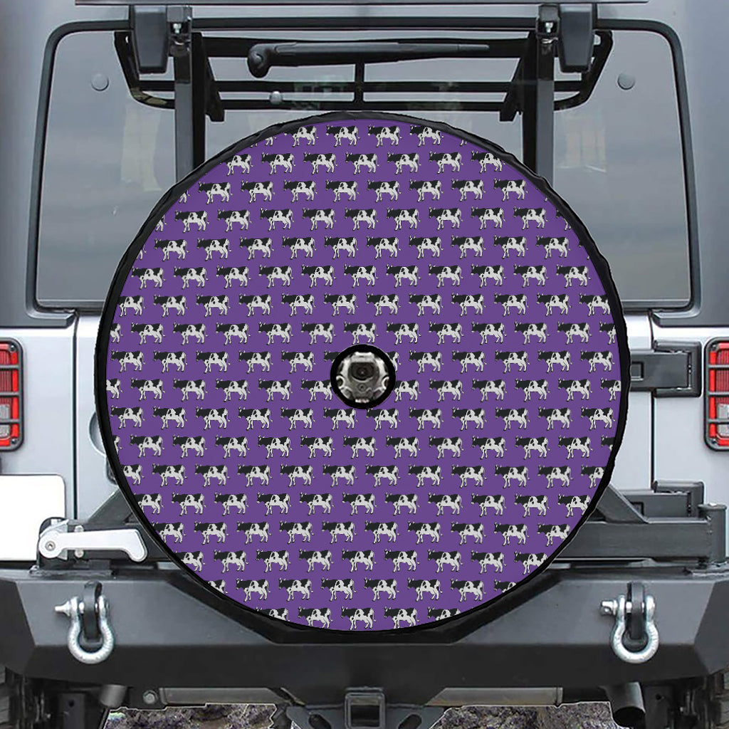 Purple Cow Pattern Print Tire Cover With Camera Hole