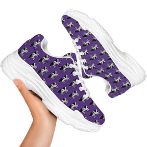 Purple Cow Pattern Print White Chunky Shoes