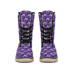 Purple Cow Pattern Print Winter Boots