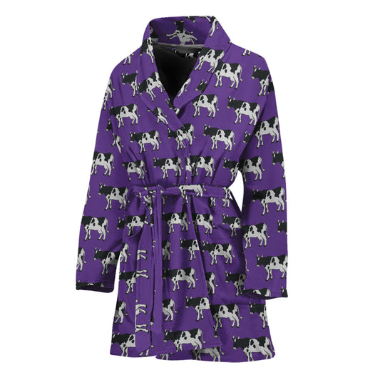 Purple Cow Pattern Print Women's Bathrobe