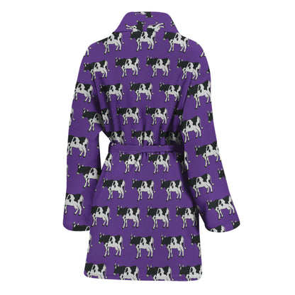 Purple Cow Pattern Print Women's Bathrobe