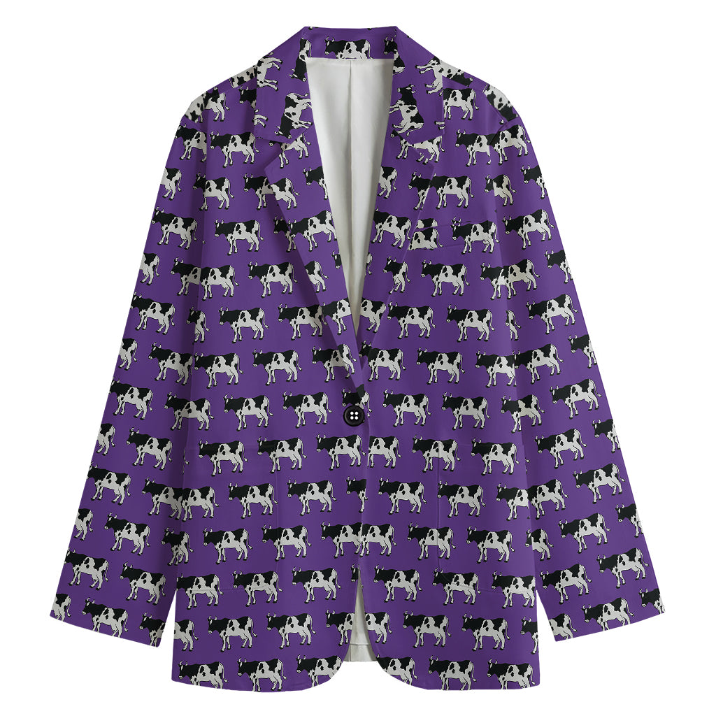 Purple Cow Pattern Print Women's Blazer