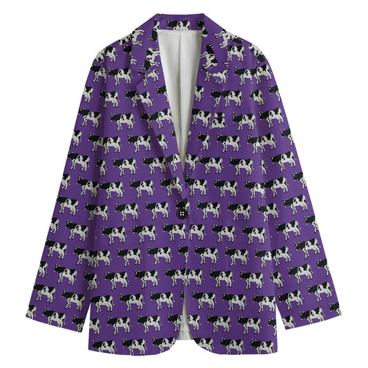 Purple Cow Pattern Print Women's Blazer