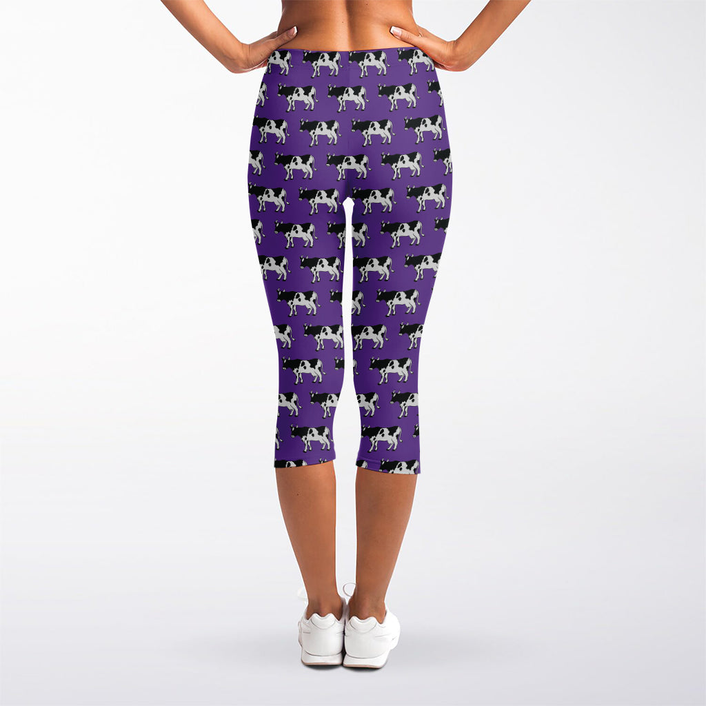 Purple Cow Pattern Print Women's Capri Leggings