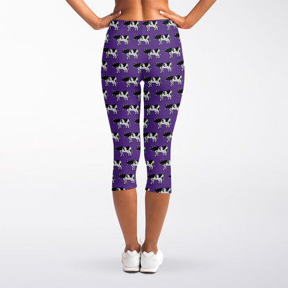Purple Cow Pattern Print Women's Capri Leggings