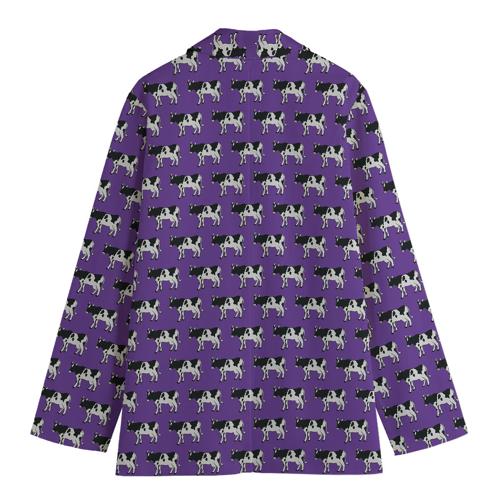 Purple Cow Pattern Print Women's Cotton Blazer