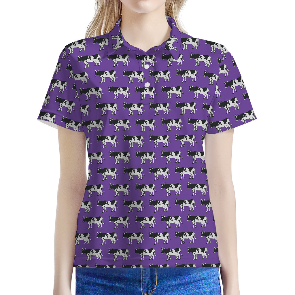Purple Cow Pattern Print Women's Polo Shirt