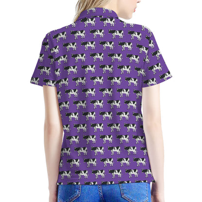 Purple Cow Pattern Print Women's Polo Shirt