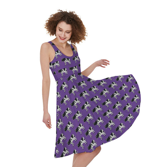 Purple Cow Pattern Print Women's Sleeveless Dress