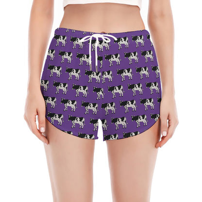 Purple Cow Pattern Print Women's Split Running Shorts