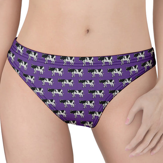 Purple Cow Pattern Print Women's Thong