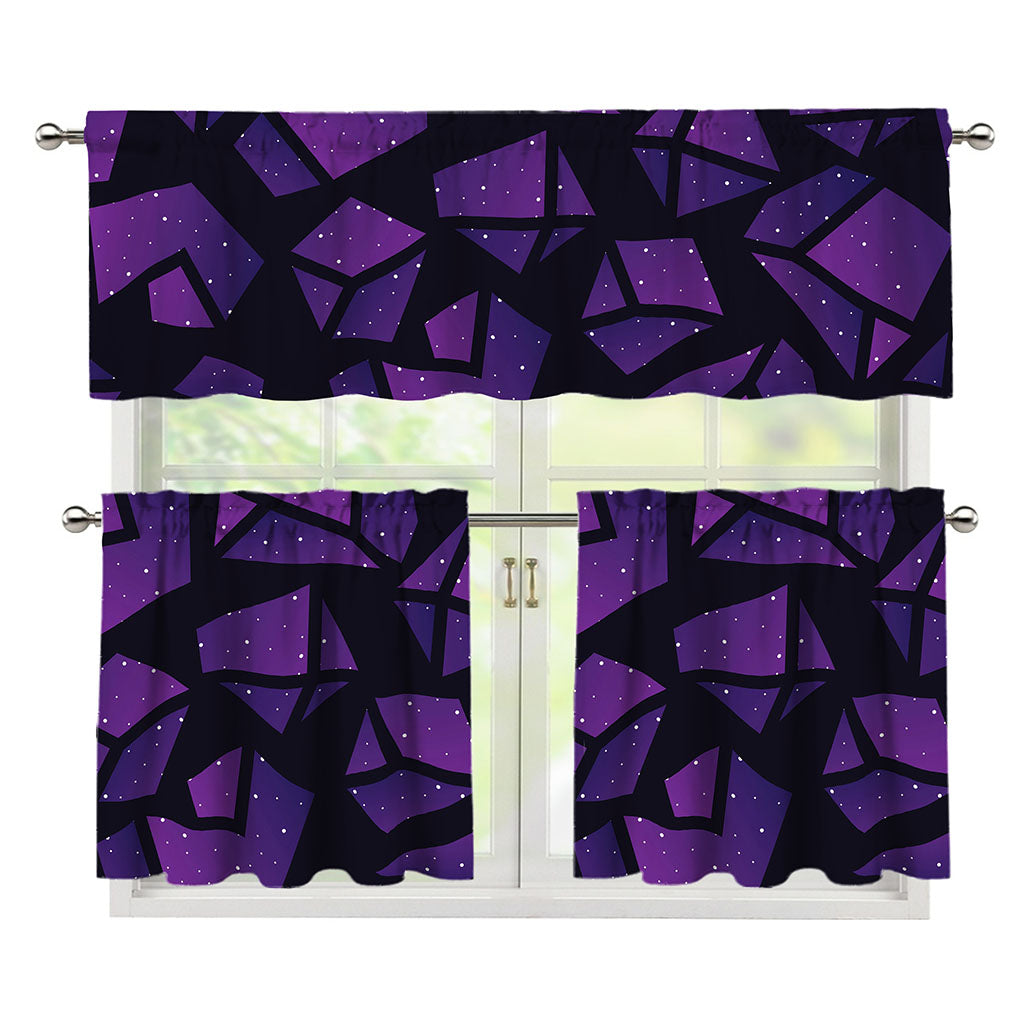 Purple Crystal Cosmic Galaxy Space Print 3 Piece Kitchen Curtains