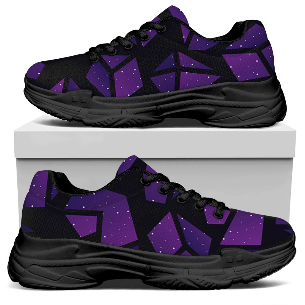Purple Crystal Cosmic Galaxy Space Print Black Chunky Shoes